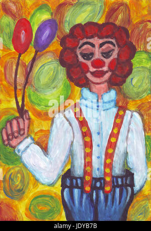 Peinture d'un clown avec de grands pantalons. Banque D'Images