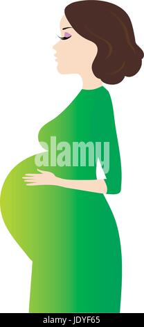 Femme enceinte en robe vert isolated on white Illustration de Vecteur