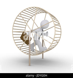 Homme d 3d est exécuté dans une roue de hamster Banque D'Images