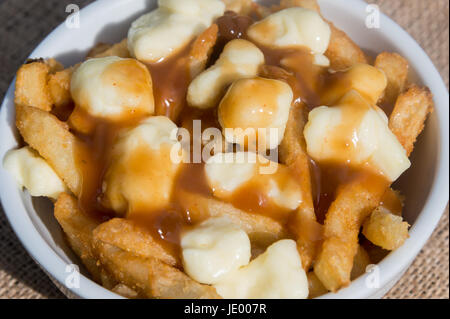 La poutine du Québec classique avec frites, sauce, fromage en grains et Banque D'Images