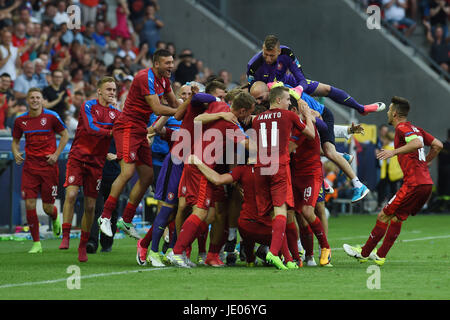 Tychy, Pologne. 21 Juin, 2017. Les joueurs tchèques célèbrent la victoire après le match contre la République tchèque Italie championnat d'Europe des moins de 21 ans 2017, Tychy, Pologne, 21 juin 2017. Photo : CTK Jaroslav Ozana/Photo/Alamy Live News Banque D'Images