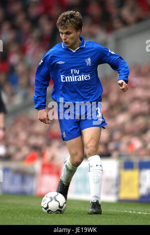 JESPER GRONKJAER CHELSEA FC ANFIELD LIVERPOOL 24 Mars 2002 Banque D'Images