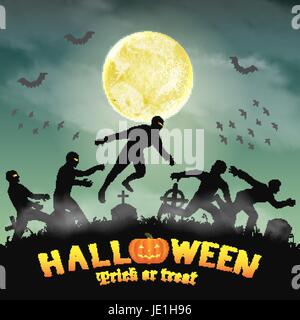 Un des halloween escape from zombie en cimetière. Illustration de Vecteur