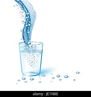 Verre bleu court sur fond clair avec splash et gouttes Illustration de Vecteur