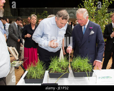 Londres, Royaume-Uni. 22 juin 2017. Le Prince de Galles répond aux membres de l'association à l'agriculteurs innovants stand et des démonstrations de montres. Le Prince Charles, le Prince de Galles, Patron de la Soil Association, assiste à une réception avec des partisans du mouvement des aliments biologiques pour marquer son 70e anniversaire. La Soil Association fait la promotion de la santé, humaine et l'alimentation durable, l'agriculture et de l'utilisation des terres. Banque D'Images