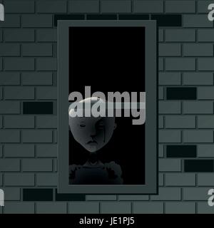 Un personnage fantomatique, jeter une larme sombre à une fenêtre. Illustration de Vecteur
