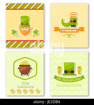 Message d'ensemble de l'illustration des affiches avec des symboles traditionnels pour la St Patrick Day, icônes colorées en télévision Style - Banque D'Images