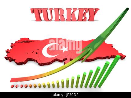 Illustration 3d de la carte de la Turquie avec drapeau et d'armoiries Banque D'Images