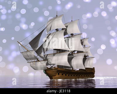 Ancien navire marchand dans l'arrière-plan flou bleu - 3D render Banque D'Images