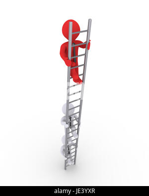 Trois hommes d'escalade d'une échelle mais l'un est plus élevé Banque D'Images