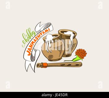 Happy janmashtami label design Illustration de Vecteur