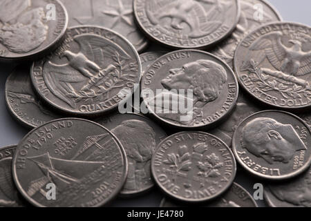 Close-up shot of american coins pile. Banque D'Images