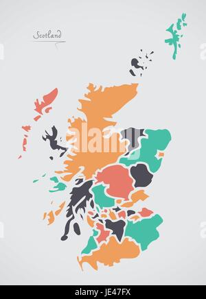 Carte de l'Écosse avec les états et les formes rondes modernes Illustration de Vecteur