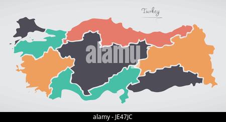 Carte de la Turquie avec les Etats et les formes rondes modernes Illustration de Vecteur