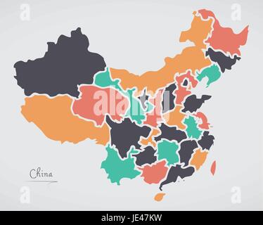 Carte de la Chine avec les états et les formes rondes modernes Illustration de Vecteur