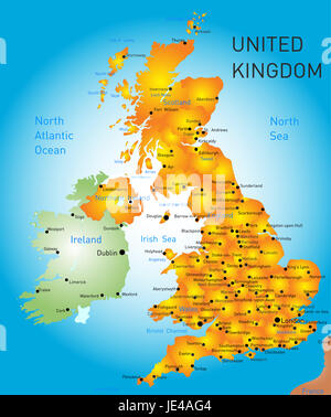 Vector carte des couleurs de United Kingdom Banque D'Images