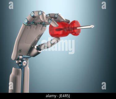 Robot hand holding d'un tournevis sur le concept de l'automatisation industrielle. Chemin de détourage inclus. Banque D'Images