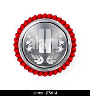 2ère place argent Rosette, insigne, vecteur de la médaille. Réalisation réaliste avec meilleur deuxième Placement. Championnat ronde Rouge avec étiquette Rosette. W Cérémonie Illustration de Vecteur