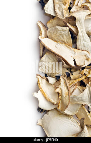 Champignons secs sur fond blanc Banque D'Images