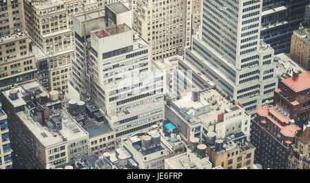 Vieux film rétro photo aérienne stylisé de Manhattan, New York City, USA. Banque D'Images