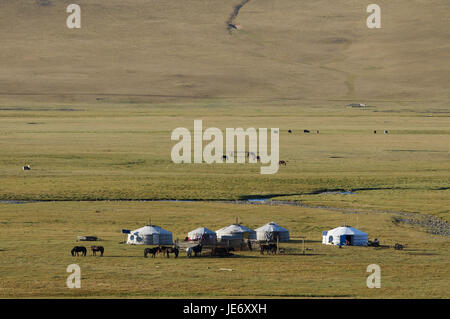 La Mongolie, l'Asie centrale, la province Arkhangai, NOMAD, support, Jurten, Banque D'Images