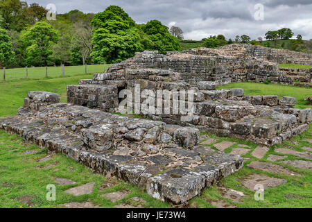 Ruines romaines de l'un des ponts romains à Willowford (traversant la rivière Irthing), mur d'Hadrien, Cumbria, Angleterre, Royaume-Uni Banque D'Images