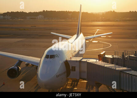 Japon, Tokyo, l'aéroport international de Narita, terrain d'atterrissage, avion, aéroport, à l'extérieur, voyage, voyage en avion, locations, soir, soirée, personne n'écoute, de l'arrivée, le décollage, Banque D'Images