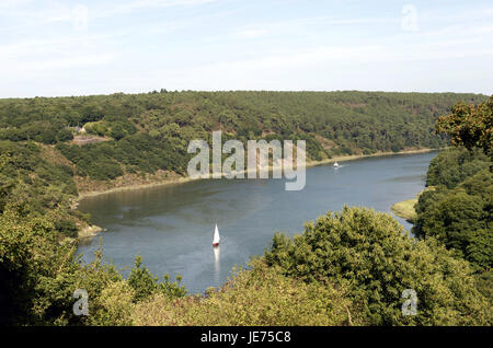 Europe, France, Bretagne, Côte d'Armor, Rriviere Trieux, vue sur les voiliers, Banque D'Images