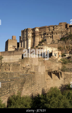 L'Inde, Rajasthan, Jodhpur Mehrangarh Fort, sur une colline, Banque D'Images