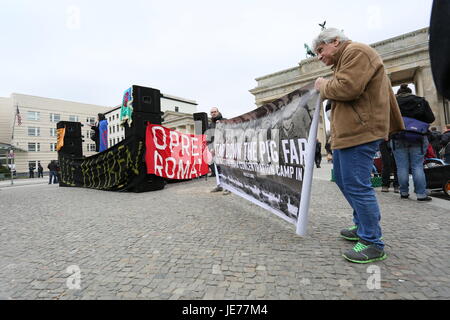 Berlin, Allemagne, 8 avril 2015 : rassemblement sur la Journée internationale des Roms à la porte de Brandebourg. Banque D'Images