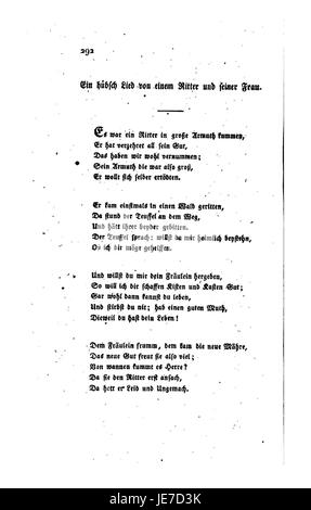 Un texte historique intitulé 'Altteutsche Volks-Meisterlieder', de Heidelberg, présente des chansons folkloriques allemandes traditionnelles de la période médiévale, mettant l'accent sur la poésie lyrique et le patrimoine culturel. Banque D'Images