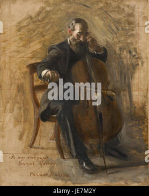 Ce croquis présente un violoncelliste, capturant le mouvement dynamique et la posture du musicien. L’œuvre met en évidence la forme et l’expression associées à la lecture du violoncelle, souvent utilisée dans les performances de musique classique. Banque D'Images