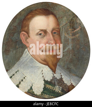 Le portrait de Gustave II Adolf, roi de Suède par Cornelius Arendtz, représente le monarque dans une pose royale, mettant en valeur ses tenues militaires et ses qualités de chef. Gustave II Adolf est connu pour son rôle dans la guerre de trente ans et est une figure importante de l'histoire suédoise. Banque D'Images