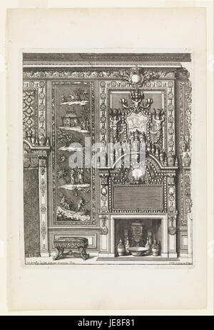 Un design de Daniel Marot pour un mur de cheminée avec panneaux laqués et porcelaine, reflétant le style de décoration intérieure français du XVIIIe siècle. Banque D'Images