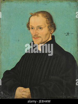 Le tableau 'Bildnis Philipp Melanchthons' de Lucas Cranach l'ancien, créé en 1532, représente le savant allemand Philipp Melanchthon, une figure clé de la réforme protestante. Le travail de Cranach est réputé pour ses portraits détaillés et expressifs. Banque D'Images