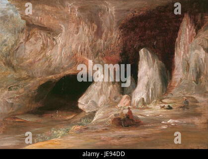 La peinture de Conrad Martens représentant des colonnes de stalagmites à l'entrée sud de la grotte de Burrangalong capture les formations naturelles de la grotte, mettant en valeur les compétences de Martens en peinture paysagère et géologique. Banque D'Images