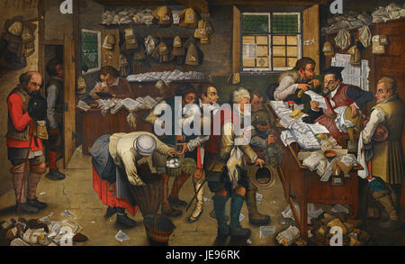 Un tableau de Pieter Brueghel le jeune intitulé 'Het Dorp' (le village), représentant une scène de village rural avec des gens engagés dans des activités quotidiennes. L'œuvre reflète l'exploration de Brueghel de la vie paysanne et des interactions sociales. Banque D'Images