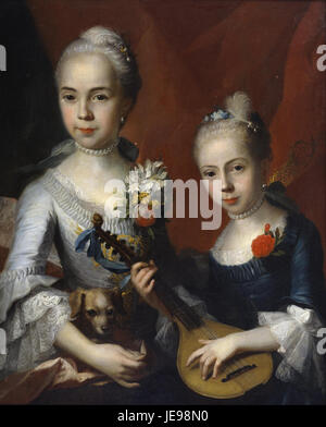 Cercle d'Antoine Pesne - Portrait de deux jeunes filles - Banque D'Images