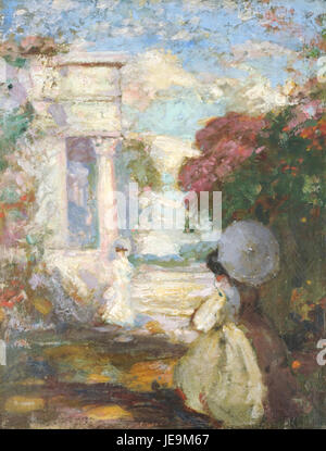 Charles Conder - paysage lyrique avec deux figures en robe du 19e siècle Banque D'Images