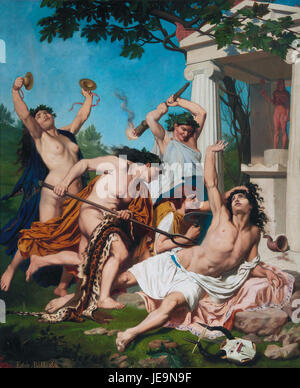 'La mort d'Orphée' d'Emile Jean Baptiste Philippe Bin dépeint la mort tragique du mythique musicien grec Orphée. L’œuvre illustre le moment de la disparition d’Orphée, reflétant les thèmes mythologiques classiques de la perte et du destin. Banque D'Images