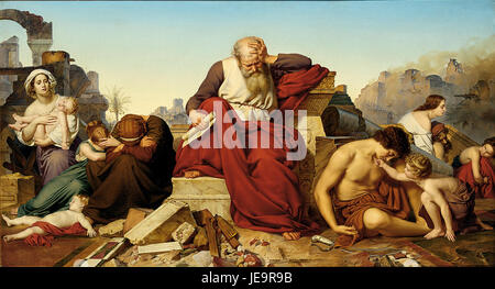 Eduard Bendemann - Jeremia assis dans les ruines de Jérusalem Banque D'Images