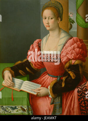 Bacchiacca - Portrait d'une femme avec un livre de musique Banque D'Images