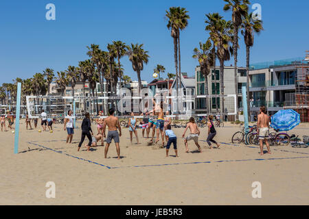 Les gens, les joueurs de volley-ball, jouer au beach-volley, beach volley-ball, beach-volley, Venice Beach, Venice, Los Angeles, Californie Banque D'Images