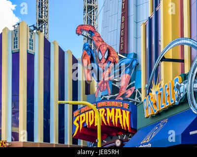 ORLANDO, USA, Floride - Le 05 janvier 2017 : Entrée de l'Aventures de Spider Man, Marvel Super Hero Island, Iles de l'aventure de l'Universa Banque D'Images