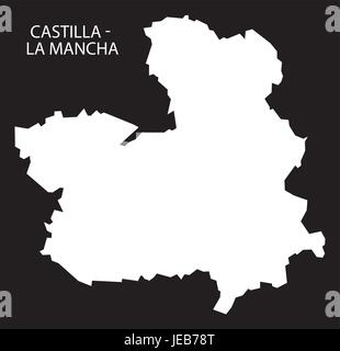 Castilla - La Mancha Espagne carte inversée illustration silhouette noire Illustration de Vecteur