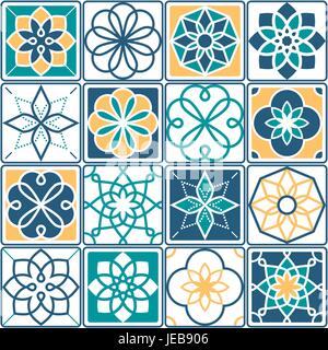 Motif carreaux portugais, Azulejo - conception géométrique transparente collection en jaune et turquoise Illustration de Vecteur