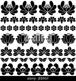 L'art populaire hongrois transparente motif noir - broderie florale Illustration de Vecteur