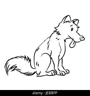 Croquis dessinés à la main, de l'isolé, chien noir et blanc cartoon vector illustration pour livre de coloriage - ligne dessinée vector Illustration de Vecteur