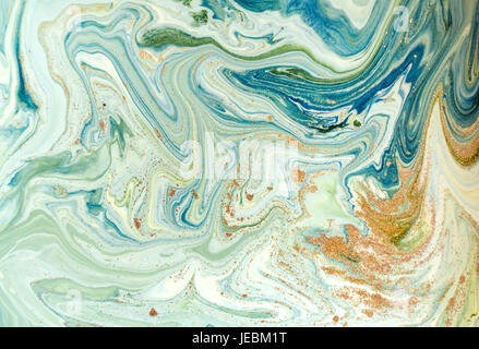 Marbré de bleu, vert et or abstract background. Motif en liquide. Banque D'Images