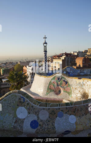 Espagne, Barcelone, Parc Güell, terrasse, vue, Banque D'Images